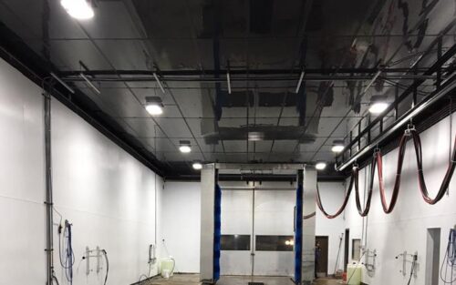 Black Colored PVC Wall and Ceiling Panels from Extrutech Plastics Inc. (EPI) used in a Truck Wash