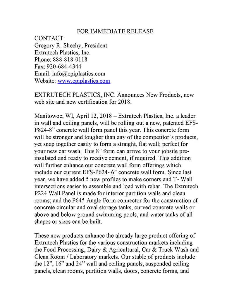 Extrutech receives ISO 9001-2015 QMS Certification (4-12-18)